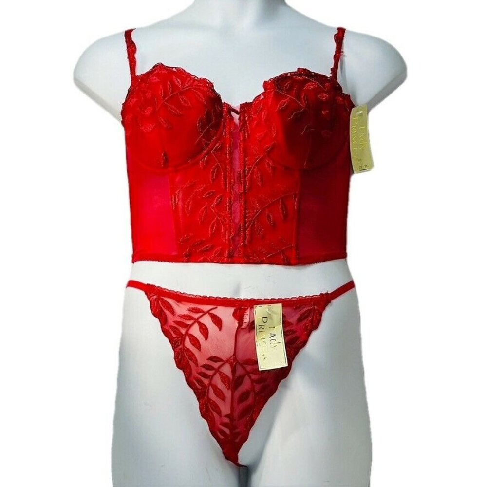 Lady Princess Red Lace Bustier & Thong Set Size 38 / 3X